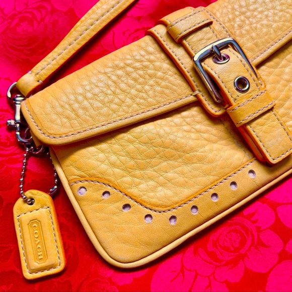 Coach Accessories - Vintage Y2K Coach Yellow Pebbled Leather Flap Buckle Wallet/Wristlet